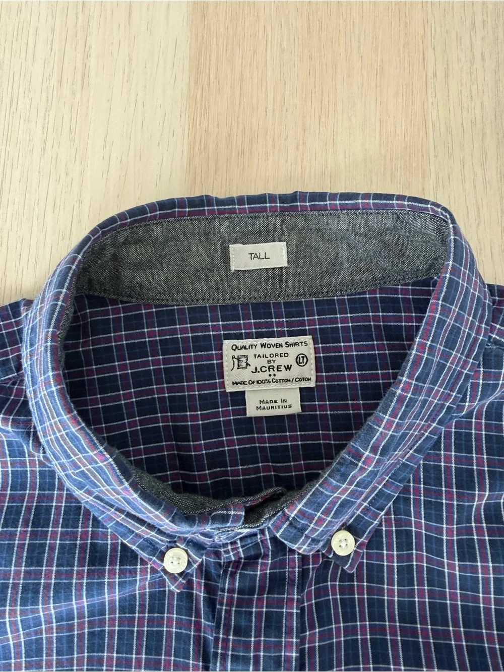 J.Crew Tailored Tall Men's L Button-Down Shirt Blue Plaid 100% Cotton Workwear